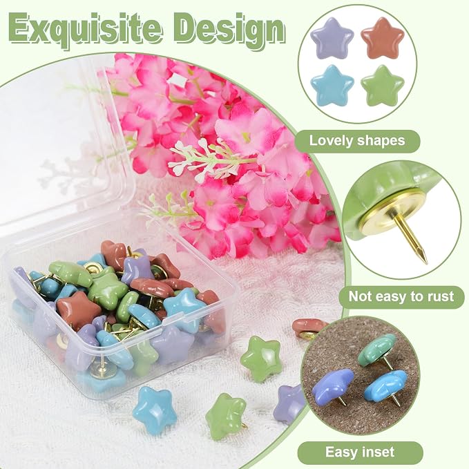 40 Pack Cream Star Decorative Push Pins, Thumb Tacks - Image 2