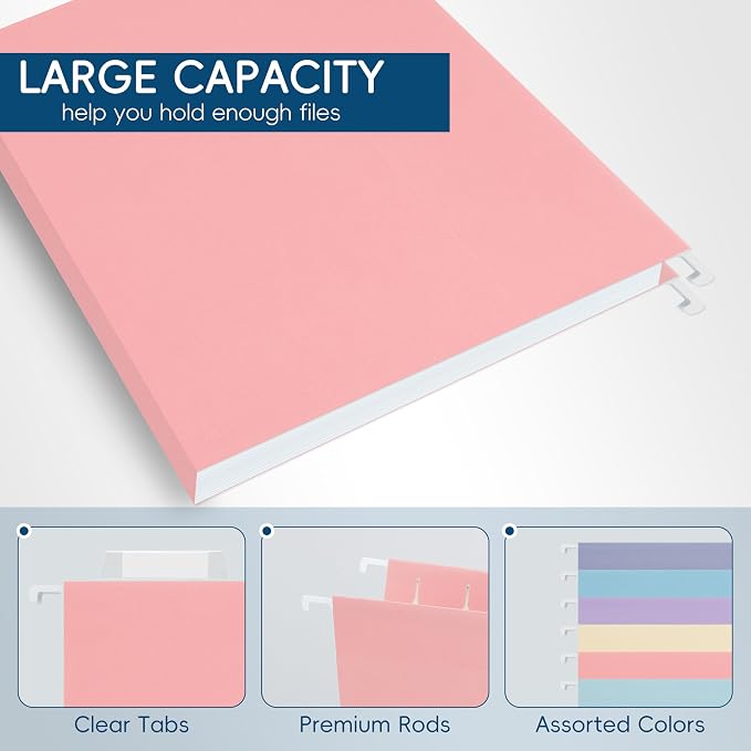 Pink Hanging File Folders, 25 Pack Letter Size File Folders - Image 4