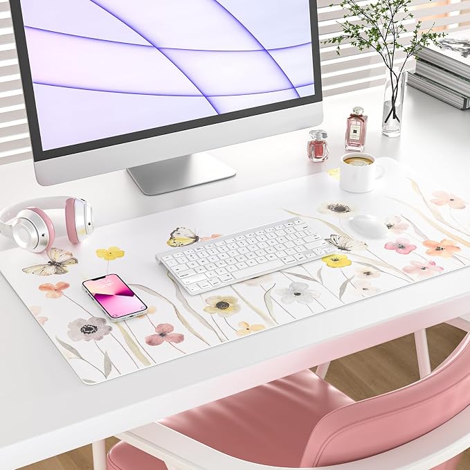 Colorful Star Large Mouse Pad, Watercolor Floral Desk Mat Office Supplies - Image 2