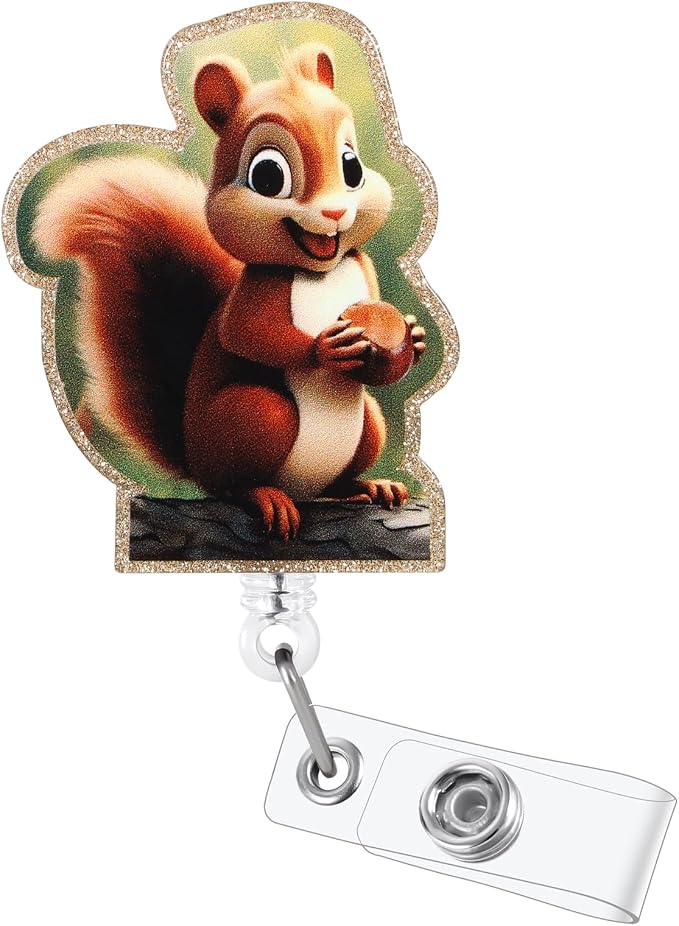 Cute Squirrel Badge Reel, Retractable ID Card Badge Holder, Name Tag Work Badge by BEZTN