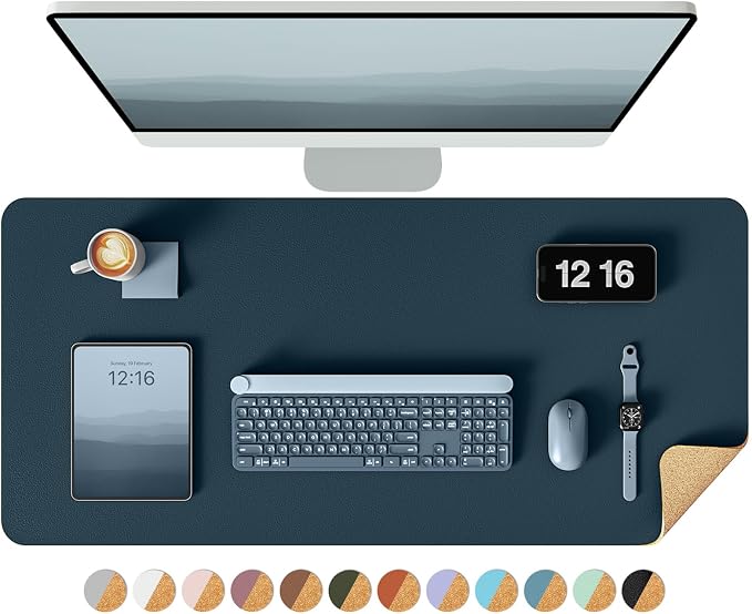 YSAGi Double-Sided Desk Pad, 35.4"x17"Leather Desk Mat, Eco Cork Desk Pad by YSAGi