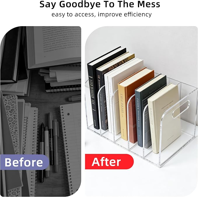 Acrylic Magazine File Holder, 5 Vertical Compartments Desk Document Sorter - Image 8