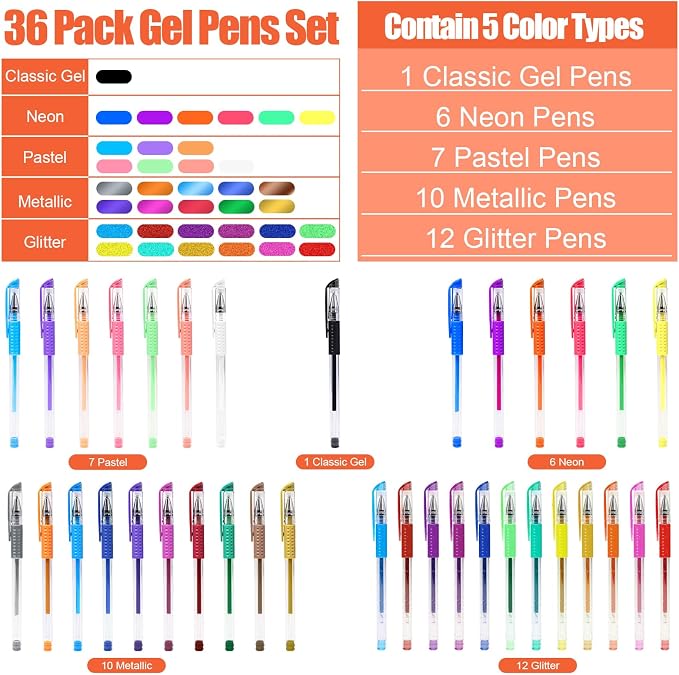 TANMIT 36 Colors Gel Pens Set for Adult Coloring Books, Colored Gel Marker - Image 3