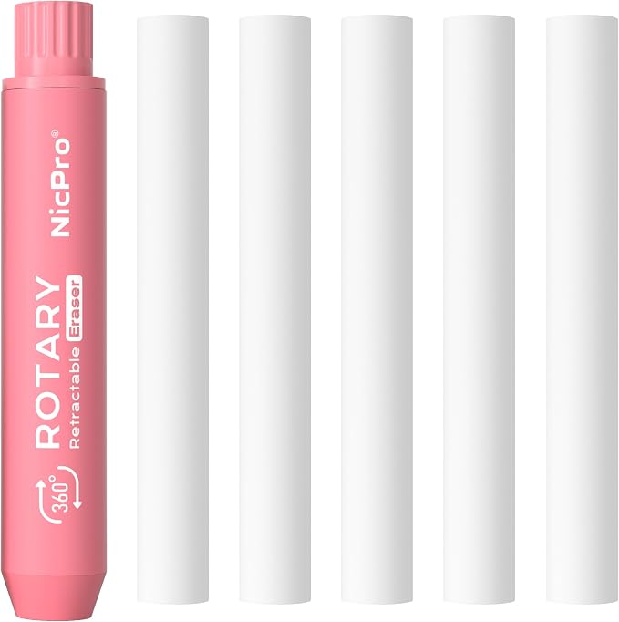 Nicpro 5+1 Pack Rotary Retractable Erasers, Soft TPE Twist Erasers by Nicpro