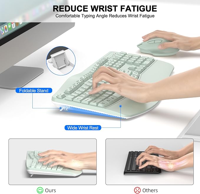 Wireless Keyboard and Mouse Combo, 2.4G Full Size Wave Keys Ergonomic Keyboard - Image 3