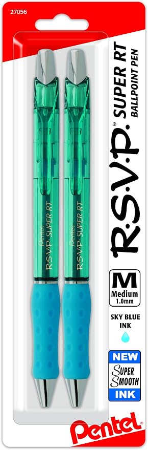 Pentel RSVP Super RT Ballpoint Pen, Medium Line, Sky Blue Ink by PentelofAmerica