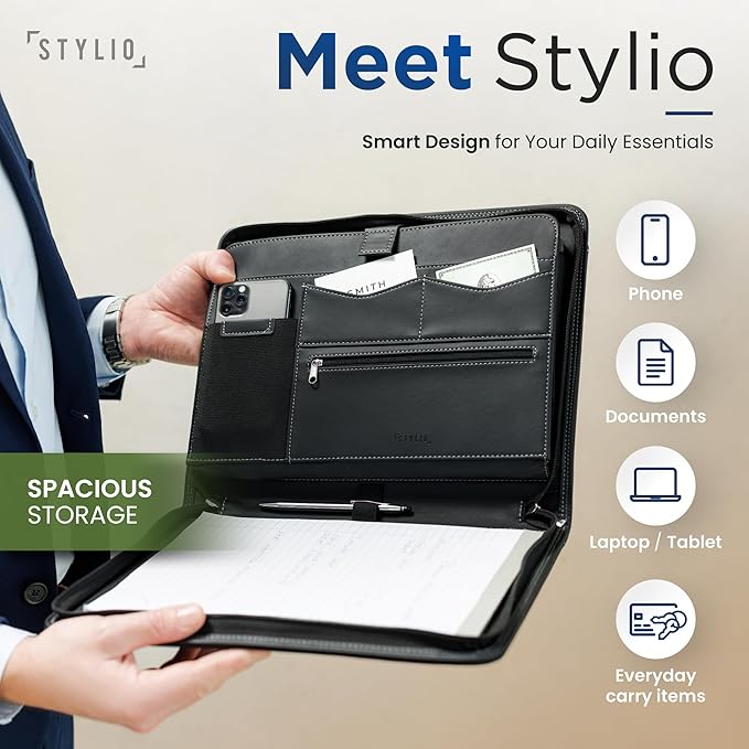 STYLIO Zipper Padfolio Portfolio Binder Organizer | Faux Leather Portfolio - Image 2