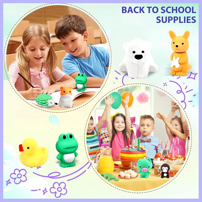 URSKYTOUS 34Pcs Animal Erasers Bulk Cute Desk Pets Kids Puzzle Erasers Take - Image 5