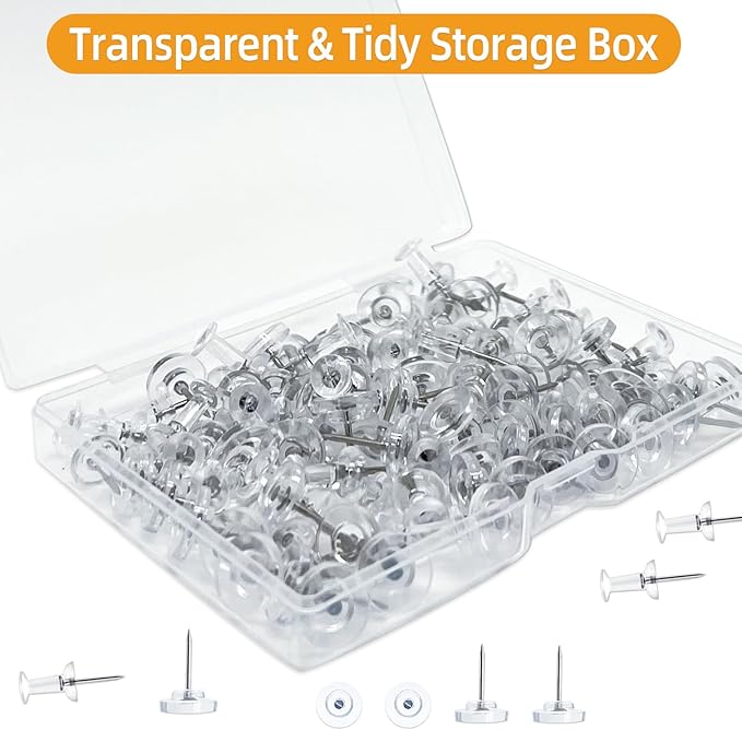100-Pack Heavy-Duty Tacks and Push Pins – Clear Flat-Head Thumbtacks - Image 6