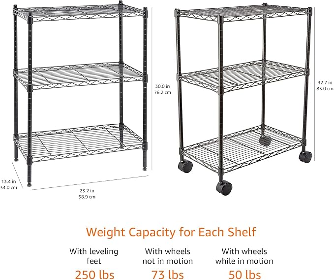 Amazon Basics 3-Shelf Adjustable Heavy Duty Storage Shelving Unit on 2" Wheels - Image 3