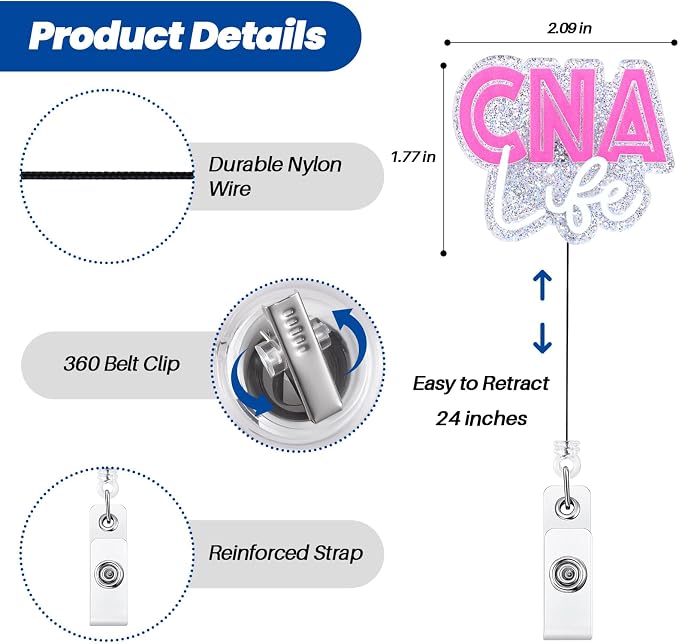 Funny CNA Badge Reel, Cute CNA Life Retractable ID Card Badge Holder, CNA Badge - Image 4