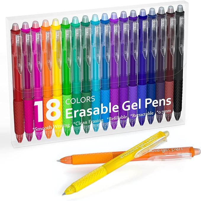 Lineon Erasable Gel Pens, 18 Colors Retractable Fine Point Erasable Pens Clicker by ShuttleArt