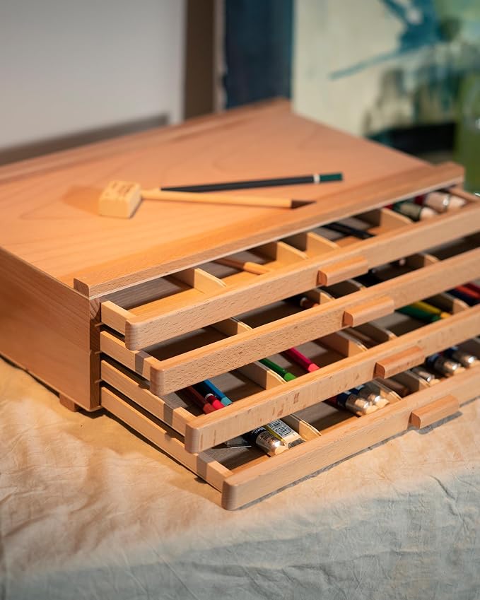 DJAR 4-Drawer Beech Wood Art Supply Storage Box - Image 2