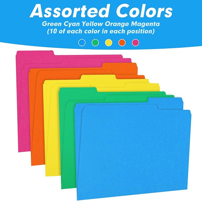 File Folder, RAZCC 150 Pack 1/3 Cut Tab Colored File Folders, File Folder - Image 6