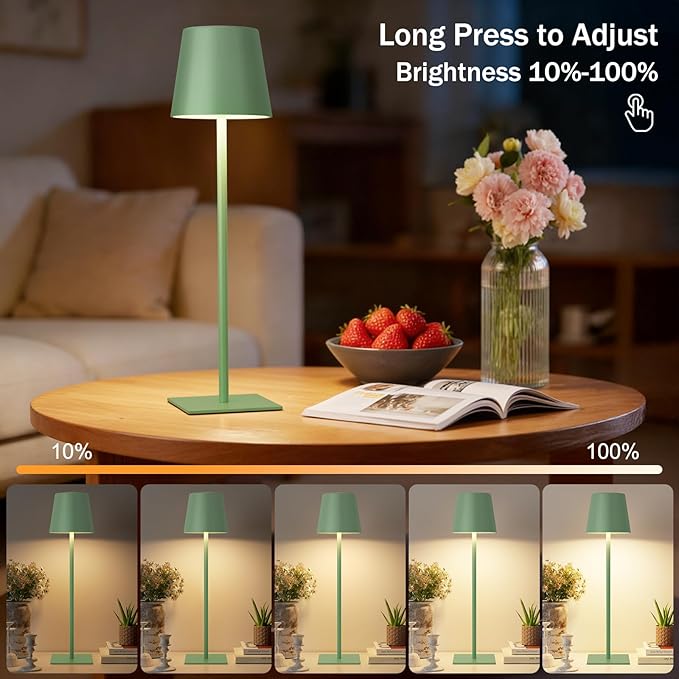 Kakanuo Green Cordless Rechargeable Table Lamp, 2 Pack Portable Desk Lamp - Image 2