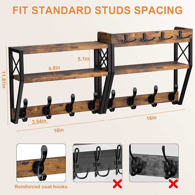 Upgraded 3-Tier Large Coat Rack Wall Mount - Image 4