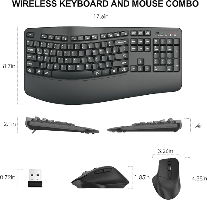 Wireless Keyboard and Mouse Combo, 2.4G Full Size Wave Keys Ergonomic Keyboard - Image 8