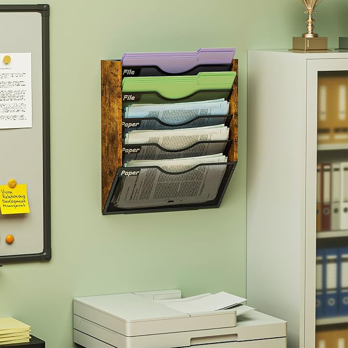 Ironwood Hanging Wall File Organizer, 5 Pocket Mesh Mail Organizer Wall Mounted - Image 3