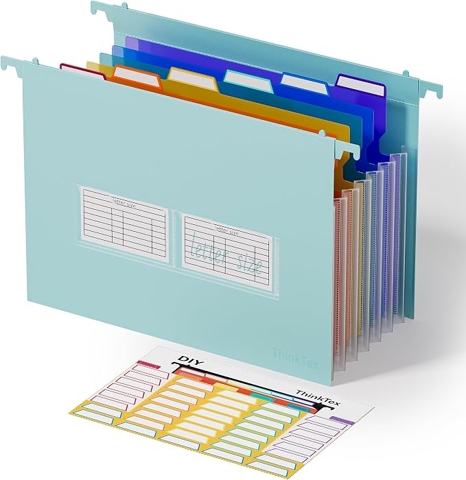 ThinkTex Plastic Expanding Hanging File Folders, 7 Innovative 1.2" Accordion by ThinkTex
