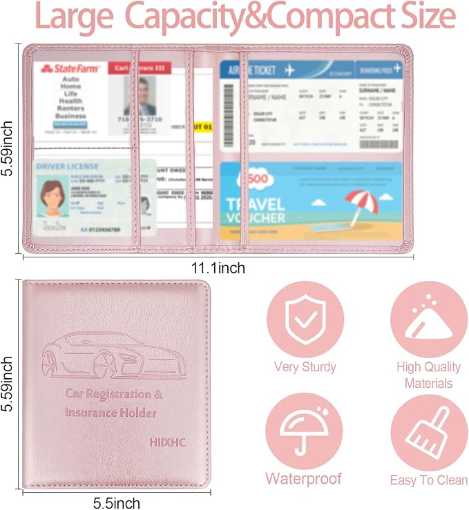 Car Registration and Insurance Holder, 5.5 x 5 Inch PU Leather Vehicle Glove - Image 3
