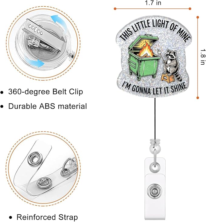 This Little Light of Mine Raccoon Dumpster Fire Badge Reel, Funny Animal Badge - Image 2