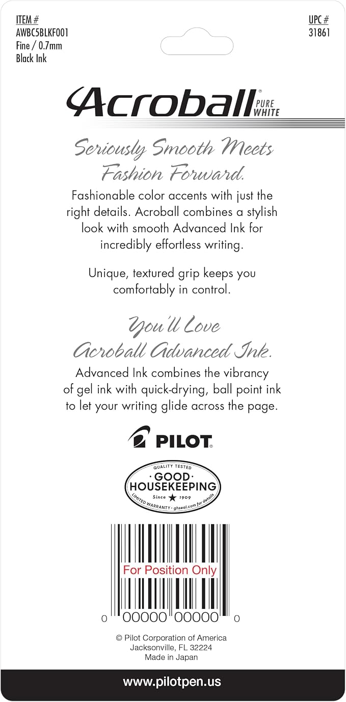 Pilot Acroball PureWhite Advanced Ink Refillable & Retractable Ball Point Pens - Image 2