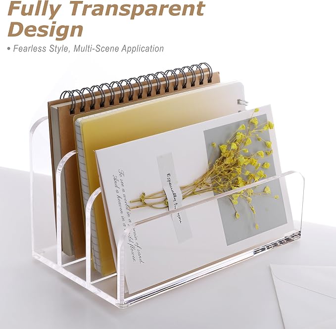 SANRUI Acrylic File Mail Desktop Organizer Sorters, 3 Compartments Laddered - Image 8