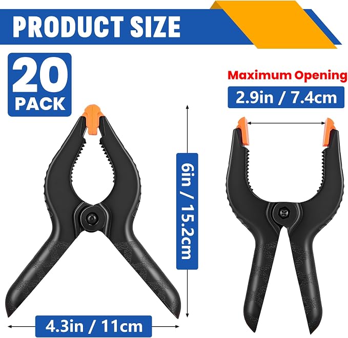 20 Pack 6 inch Plastic Spring Clamps, Backdrop Clips, Plastic Clamps - Image 2