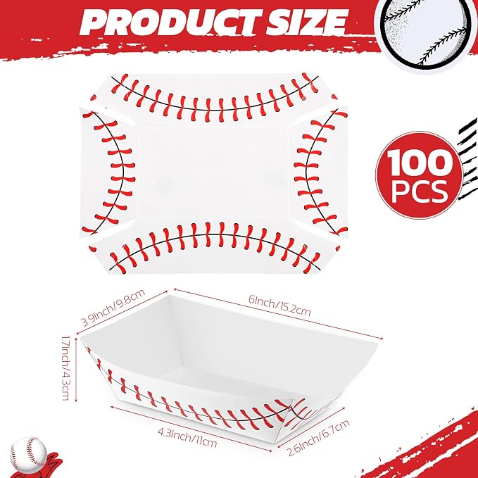 Roshtia 100 Pack Baseball Party Supplies Paper Food Trays Disposable Serving - Image 2