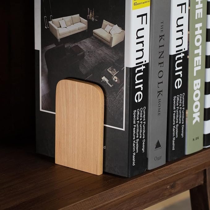 Muso Wood Book Ends for Shelves, Non-Slip Bookends, Heavy Duty Wooden Bookend - Image 3