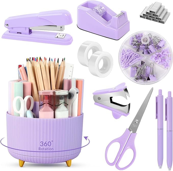SKYDUE Purple Office Supplies Set, Pencil Holder by SKYDUE