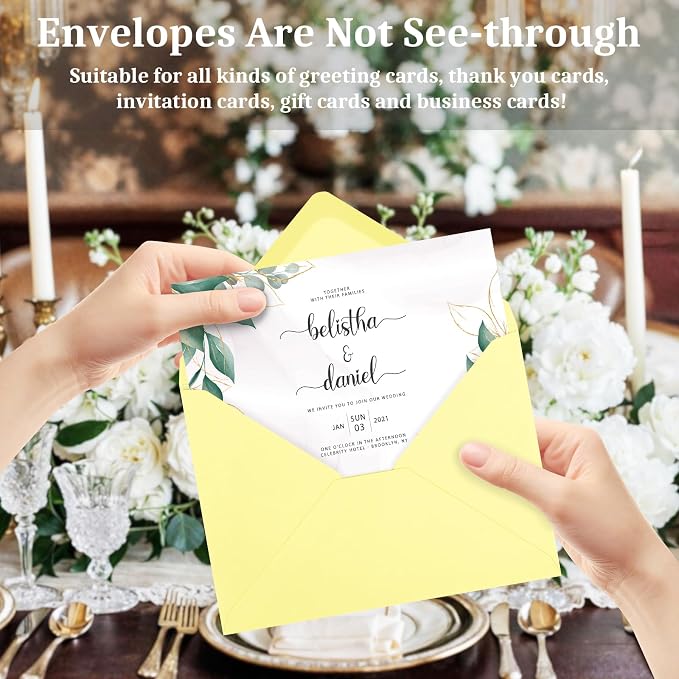 100 Pack A7 Envelopes, Light Yellow Greeting Card Envelopes Self Seal, 5.24 x - Image 5