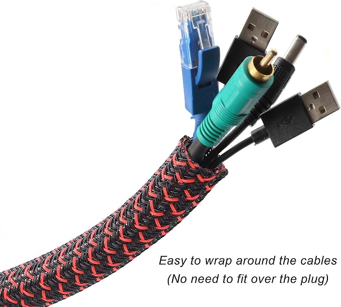 25ft - 1/2 inch Braided Cable Management Sleeve Cord Protector - Self-Wrapping - Image 2