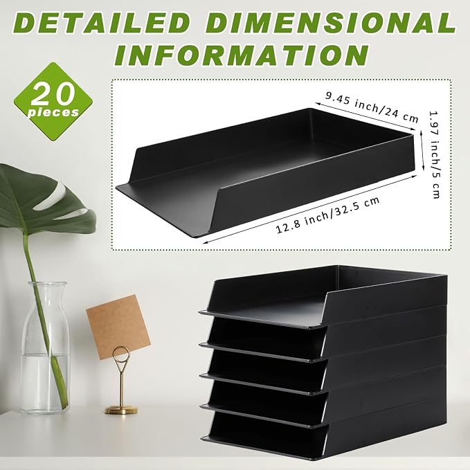Wenqik 20 Pcs Stackable Paper Trays Rectangular Plastic Desk Holder Desktop - Image 2