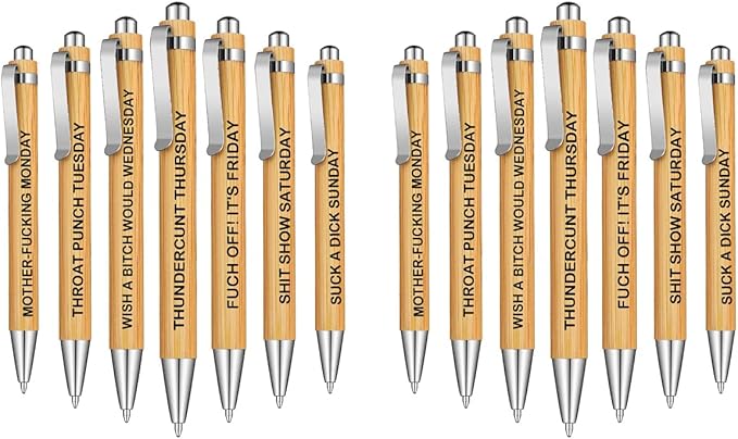 Cityhermit 14-Piece Funny Bamboo Pen Set by Focusoncreativegiftdesign