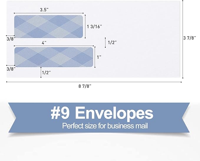 500#9 Double Window Security Envelopes, PANDRI NO.9 Self Seal White Envelopes - Image 2