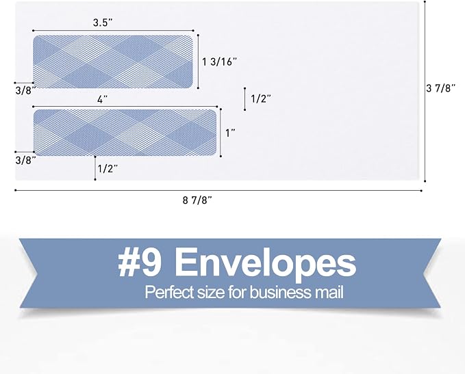 1000#9 Double Window Security Envelopes, PANDRI NO.9 Self Seal White Envelopes - Image 2