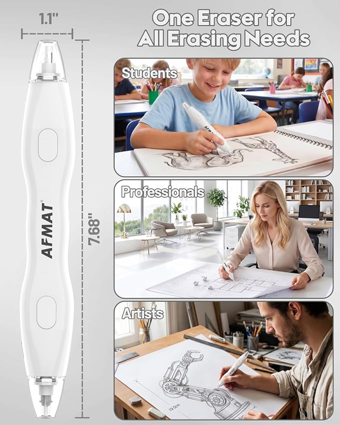 AFMAT Electric Eraser, Dual Tip, 140 Eraser Refills, Rechargeable Pencil Erasers - Image 6