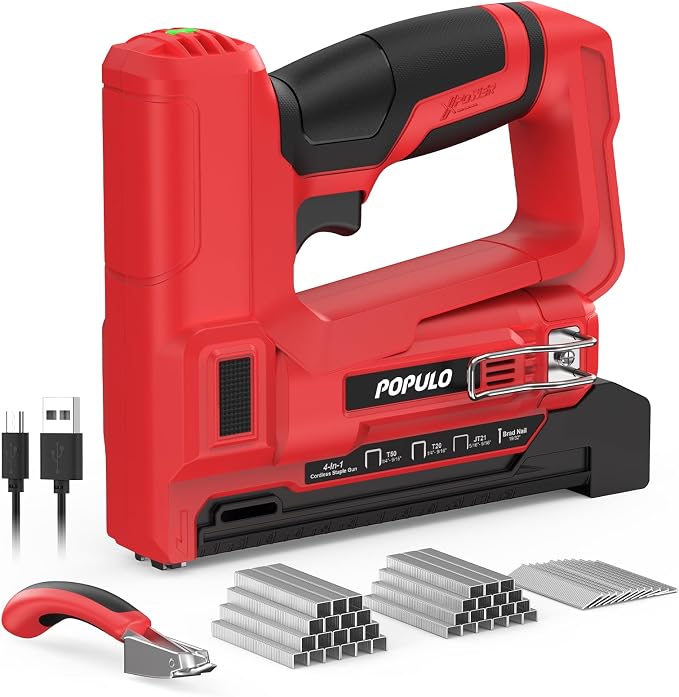 POPULO Electric Staple Gun 4 in 1 Cordless Stapler, 4V Rechargeable Band Nailer by populo