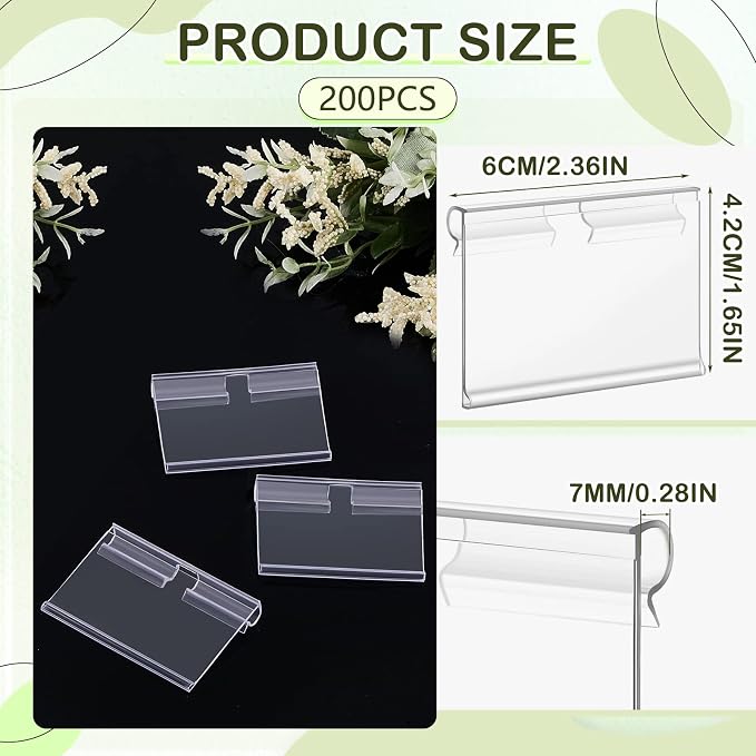 Tatuo 200 Pcs Reusable Plastic Wire Shelf Label Holders, Price Card Sign - Image 2