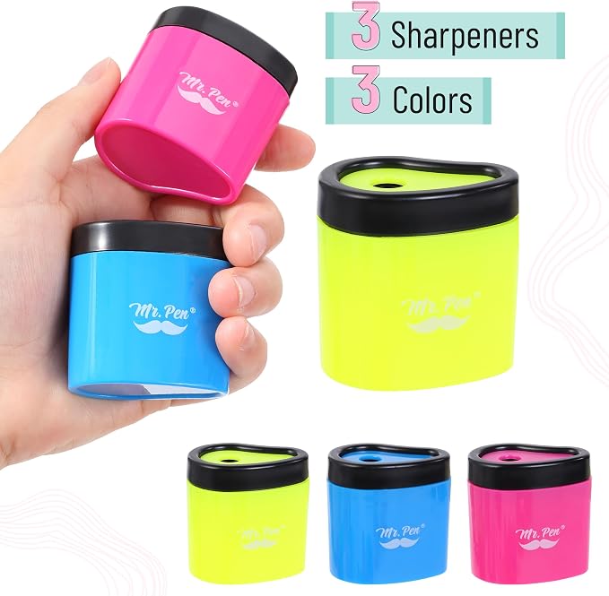 Mr. Pen- Manual Pencil Sharpeners, 3 Pack, Colorful | Portable Handheld Pencil - Image 2