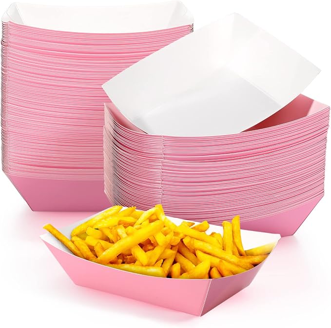 Yinkin 100 Pcs 2lb Paper Food Trays Boat 2lb Disposable Nacho Trays Kraft Paper by Yinkin