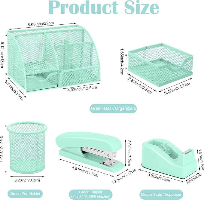 auroray Green Desk Organizers and Accessories, Teal Office Supplies Set Green - Image 2