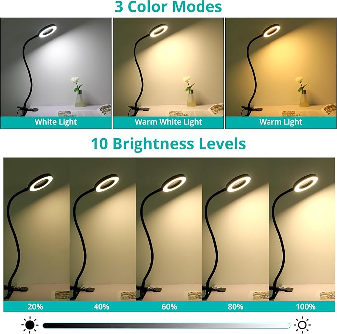 Woputne 5X Magnifying Glass Desk Clip Lamp, 10 Brightness, 3 Color Modes - Image 3