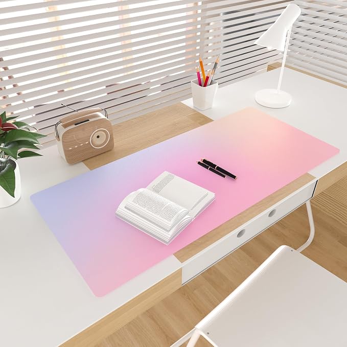 Colorful Star Large Mouse Pad Pink, Girly Desk Mat Aesthetic PU Leather Laptop - Image 3