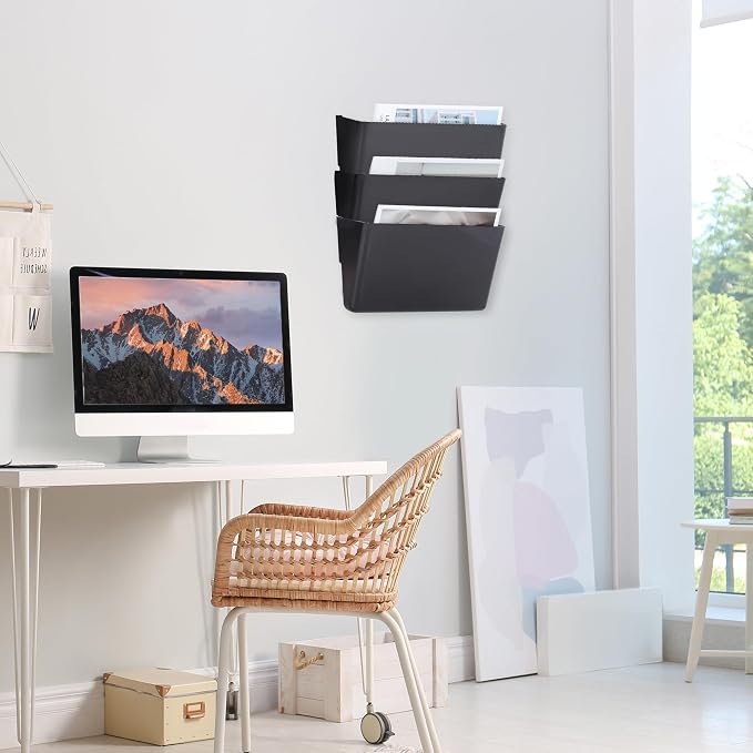 EASEPRES 3 Pack Black Plastic Single Pocket Hanging File Organizer, Wall Mount - Image 5