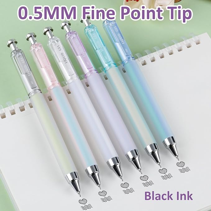 FIOVER 6 Pack 0.5mm Black Gel Pens, Quick Dry Fine Tip Pens - Image 2