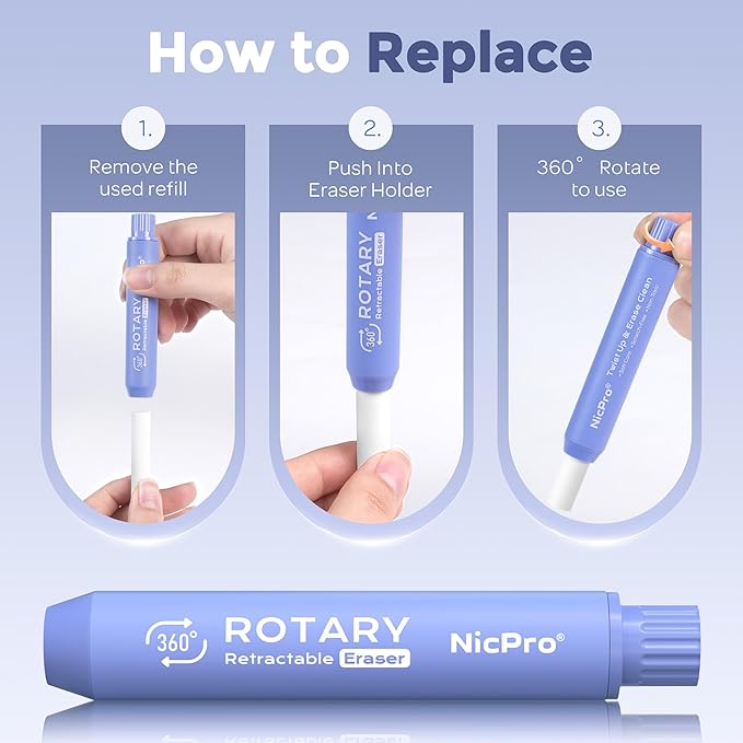 Nicpro 5+1 Pack Rotary Retractable Erasers, Soft TPE Rubber Twist Large Pencil - Image 6