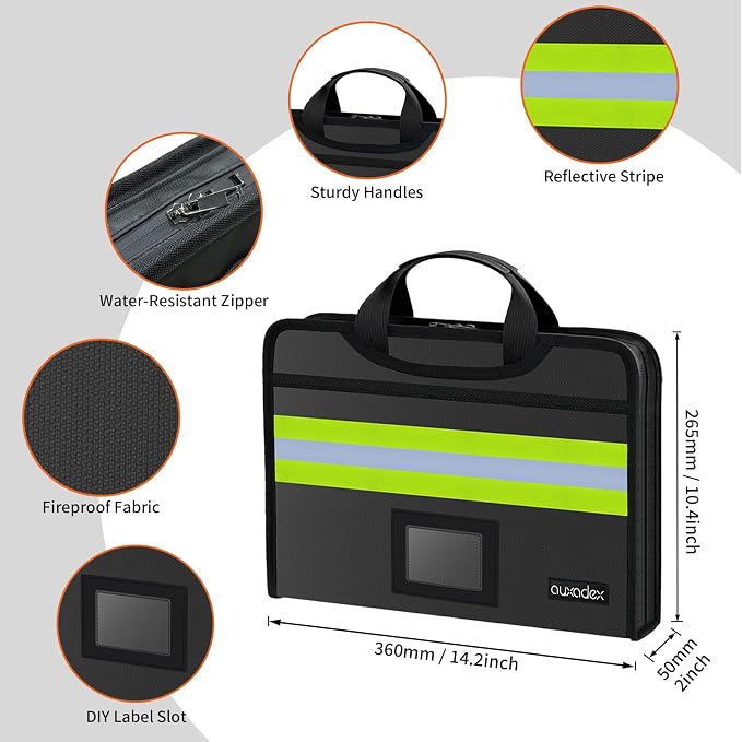 Fireproof Accordion Document Bag, Water-Resistant File Organizer, 12 Pockets - Image 3