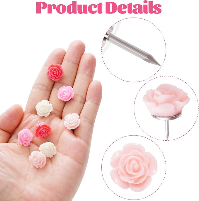 hoyuwak 30pcs Push Pins Cute Decorative Flower Thumb Tacks Bulletin Board Color - Image 2